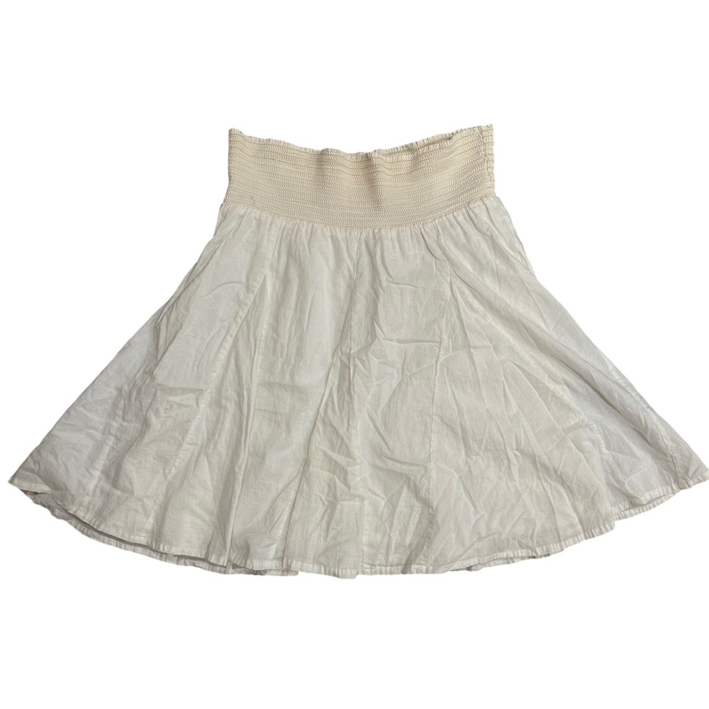 White Smocked Waist Cotton Mini Skirt A-Line Tiered Summer Boho Skirt